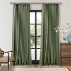 102 Inch Olive Green Linen Pinch Pleated Black Out Curtains by Twodrapes