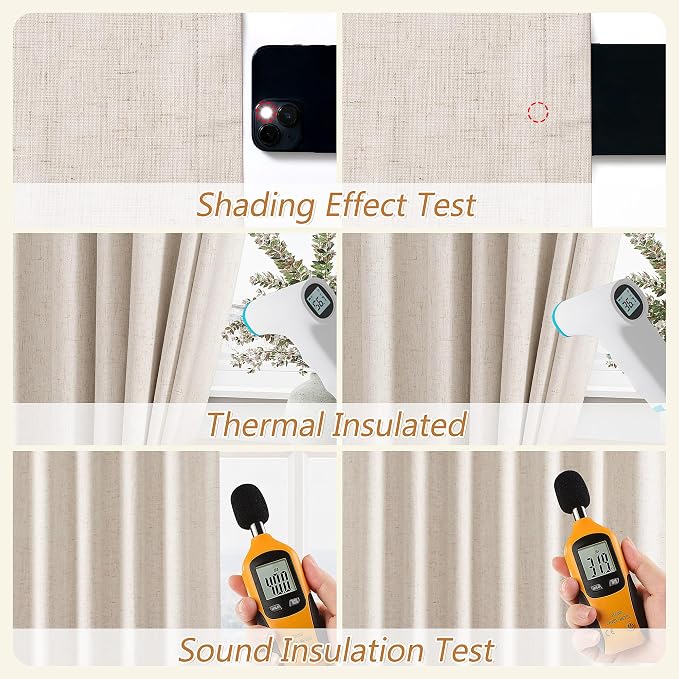 100% Blackout Linen Curtains 108 Inch Length 2 Panels Set - Image 4
