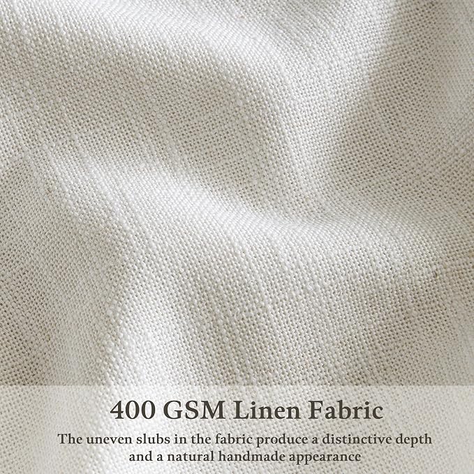 Beige White Pinch Pleated 96 Inch Memory Shaped Linen Blend Curtains 50x96 | - Image 3