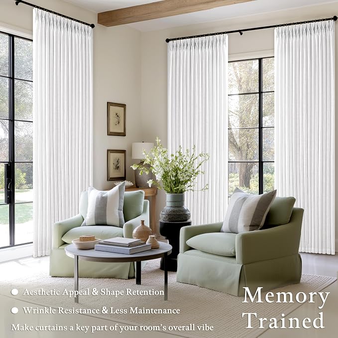 Pinch Pleated Linen Light Filtering Curtains 105 Inches Length Snow White | - Image 2
