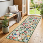PLHXFR 2x6 Washable Runner Rug：Floral Indoor Kitchen Soft Carpet Green | - Image 3