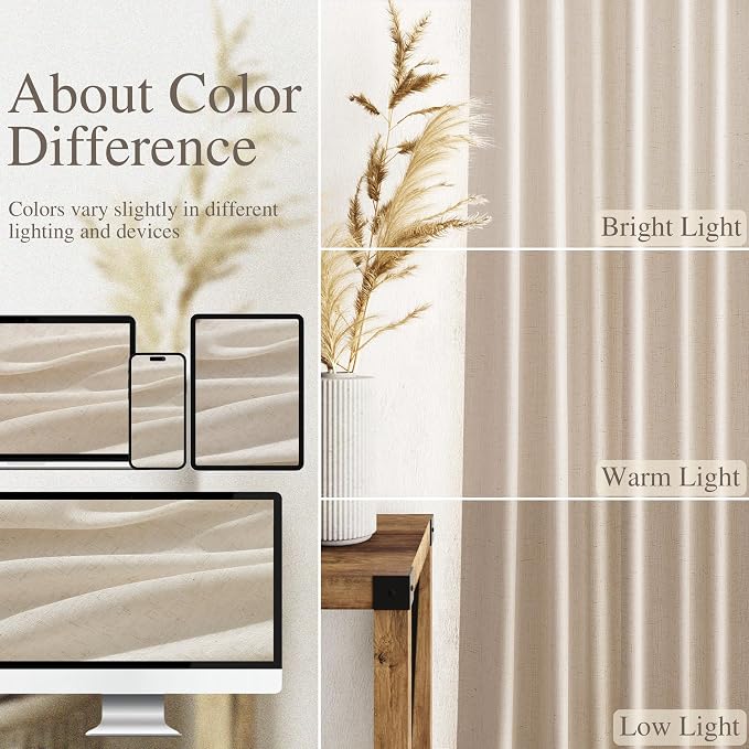 Linen Curtains 70 Inch Length for Living Room Back Tab Semi Sheer Light - Image 3