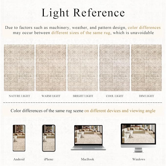 Schweek 9x12 Washable Area Rug Non Slip Neutral Beige Rug - Image 6