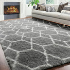 7x9 Area Rugs for Living Room Bedroom, Fluffy Grey and White Geometric Rug | - Image 5