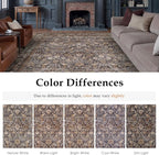 2'6''x12' Brown Blue Vintage Floral Washable Runner Rug - Image 8