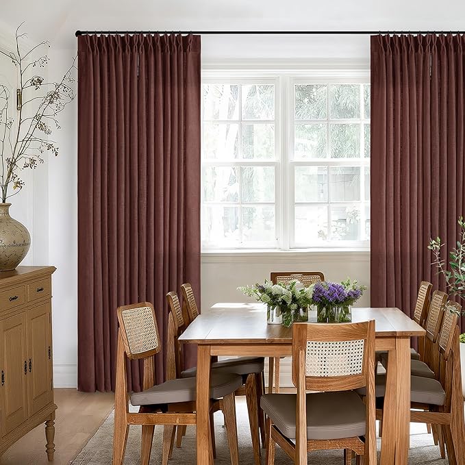 Dark Terracotta 80 Inch Pinch Pleated Linen Semi Sheer Curtains 2 Panels | - Image 7