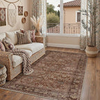3x5 Brick Red Vintage Floral Washable Area Rug by HUGEAR