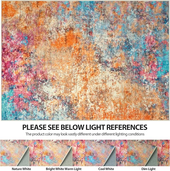 9x12 Area Rugs for Living Room Washable Bedroom Dining Room Colorful | Modern - Image 7