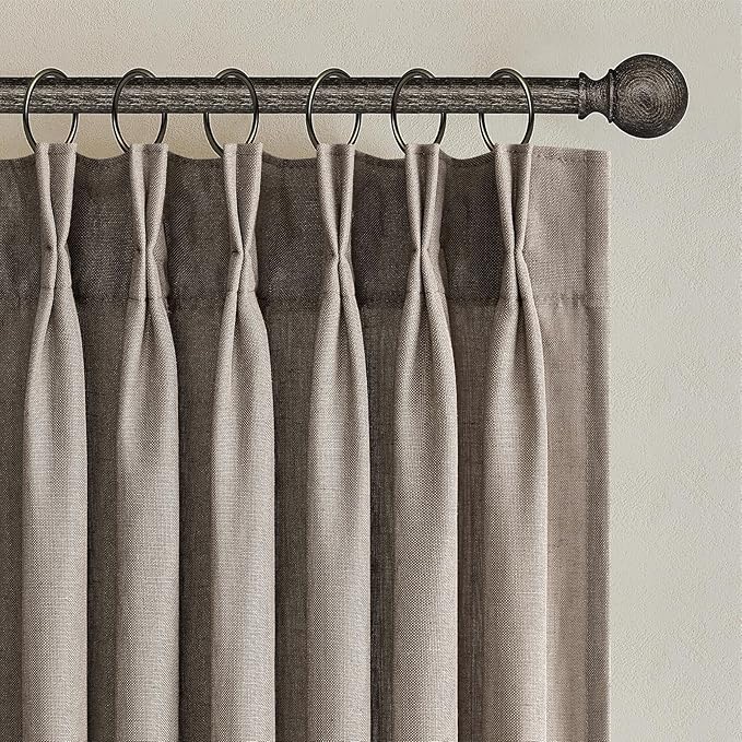 Topfinel Pinch Pleated Curtains 90 Inches Long 2 Panels Set, Dark Flax Semi by Topfinel