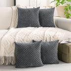 Set of 4 Medium Grey Decorative Throw Pillow Covers 16x16 Inch Corduroy Pillow - Image 2