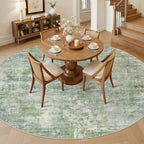 Soalmost Round Rugs 8ft Living Room Circle Area Rug 8x8 Green/Ivory Vintage | - Image 2