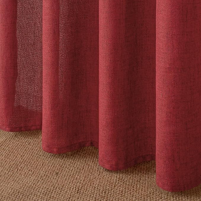 YoungsTex Burgundy Red Linen Curtains 63 Inch Length 2 Panels - Image 7