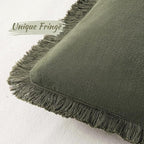 MIULEE Boho Linen Fringe Decorative Throw Pillow Covers Olive Green 18x18 | Set - Image 2