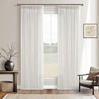Beige White Pinch Pleated 96 Inch Memory Shaped Linen Blend Curtains 50x96 | by Twodrapes