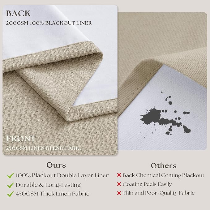 Oatmeal Beige 70 Inch Extra Wide 100% Blackout Curtain 84 Inches Long | Pinch - Image 6