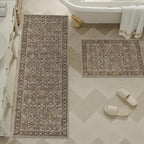 2 Piece 2x3/2x6 Washable Rug for Entryway | Brown Vintage Floral, Low Pile - Image 3