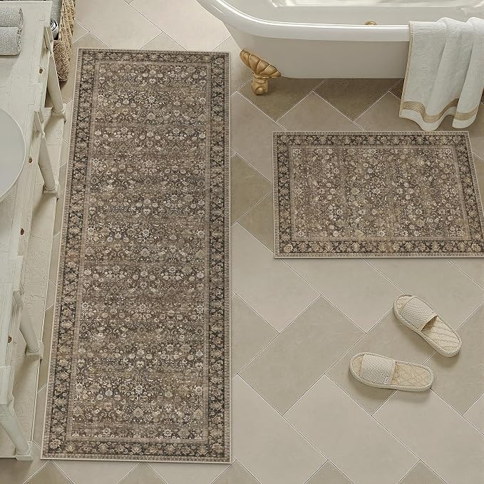 2x3 Brown Vintage Floral Washable Area Rug - Image 8