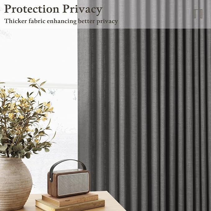 102 Inches Pinch Pleated Light Filtering Linen Charcoal Grey Curtains 50W | - Image 6