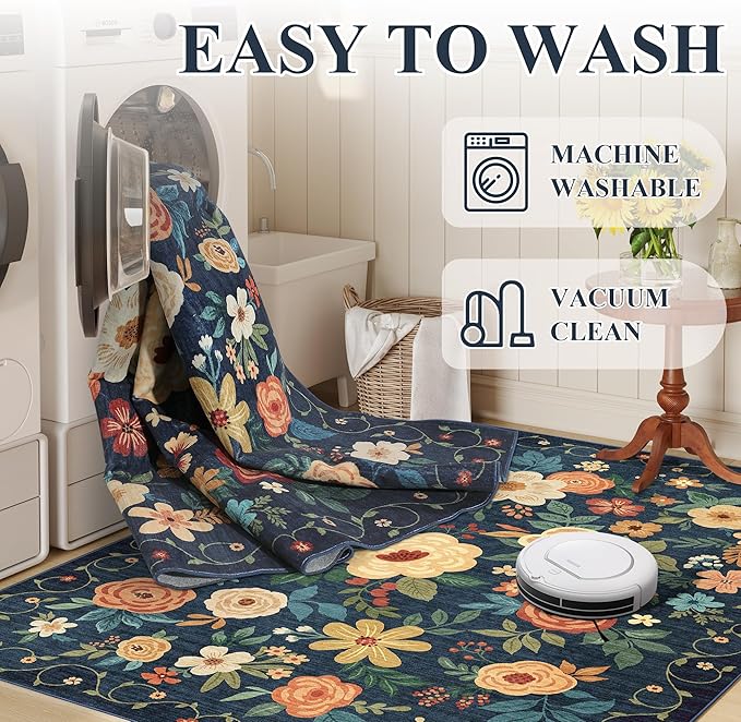 DUKINO 3x20 Runner Rug for Hallway, Floral Washable Runner Rug, Low Pile - Image 6