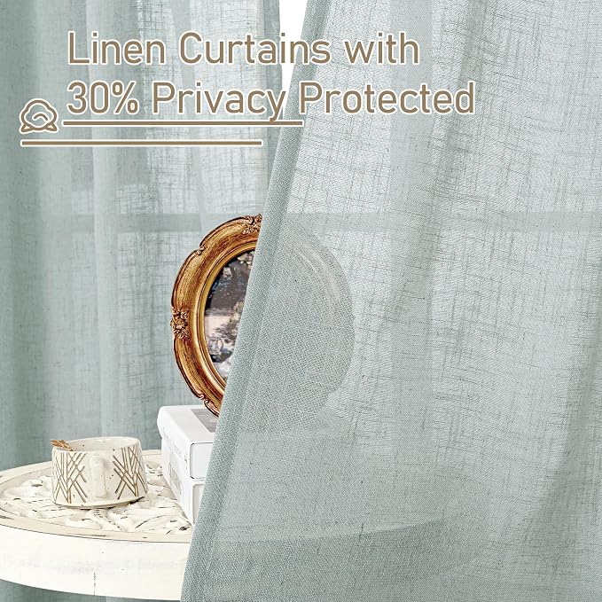 Greyish Blue Linen Sheer Curtains 84 inch - Image 5