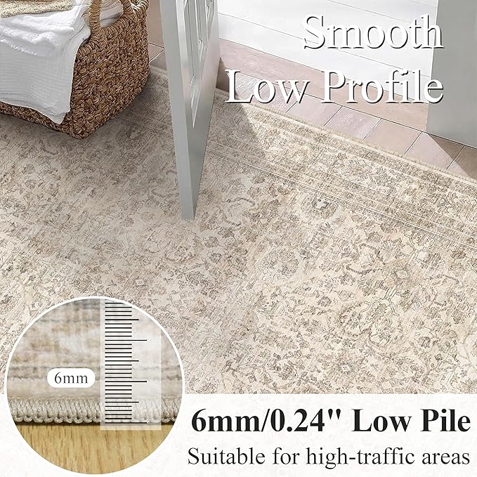 Schweek 5x7 Washable Area Rug Vintage Neutral Beige Rugs - Image 4