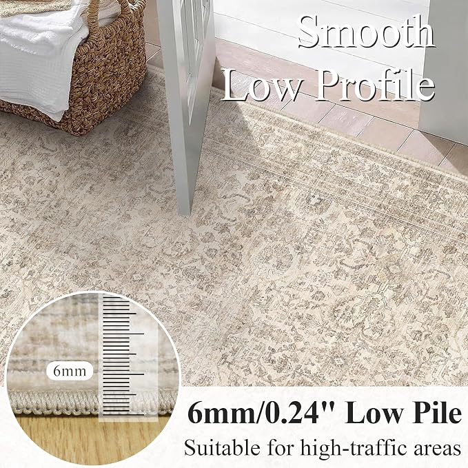 Schweek 6x9 Beige Area Rug Washable Neutral Distressed Rugs - Image 4