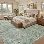 Soalmost 9x12 Area Rugs for Living Room Washable Rug Abstract Green/Ivory | - Image 4