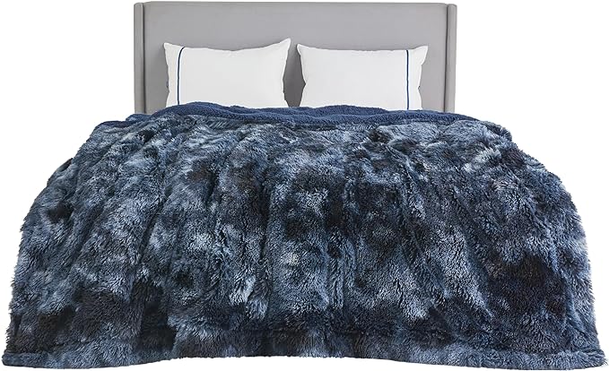 Bedsure GentleSoft Fluffy Tie Dye Navy Blue Blankets Queen Size by Unknown