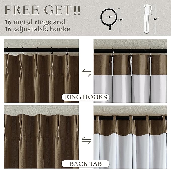Dutch Cocoa Pleated Linen Blackout Curtains 102 Inches Long - Image 6