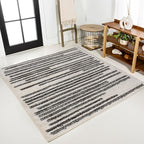 JONATHAN Y Khalil Modern Berber Stripe Cream/Black 6x6 Square Indoor Area Rug by JONATHANY