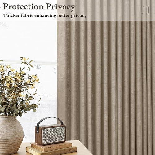 108 Inch Camel Tan Pleated Linen Light Filtering Country Curtains 50WxL108 | - Image 2
