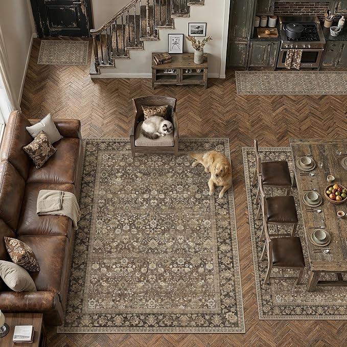 3x10 Brown Vintage Floral Washable Runner Rug - Image 4