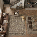 4ft Round Brown Vintage Floral Washable Rug - Image 4