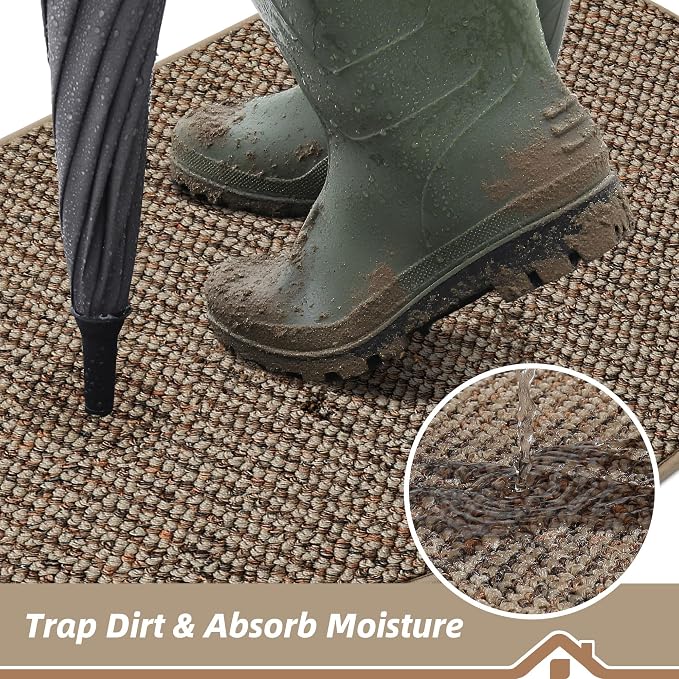BEQHAUSE Dirt Trapper Door Mat 17" x 30" Half Circle Non Slip Rugs, Taupe | - Image 3