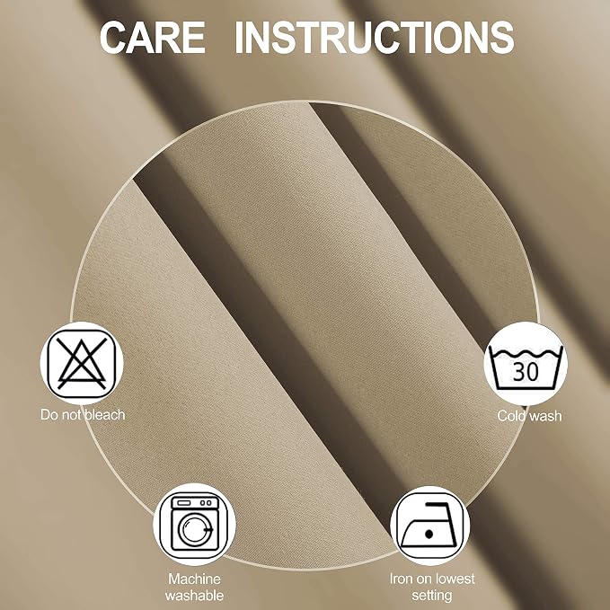 Beige Thermal Blackout Curtains/38 x 84 Inch/Set of 2 Panels Room Darkening - Image 4
