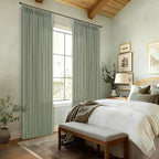 108 Inch Pinch Pleated Light Filtering Linen Memory Trained Green Curtains | - Image 7