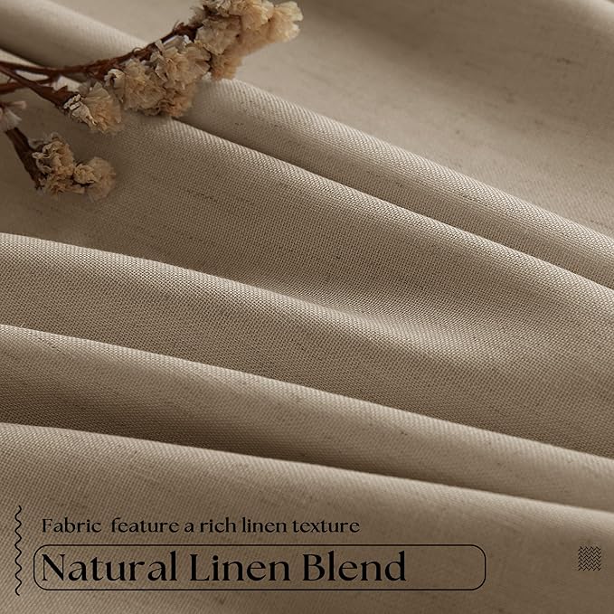 Light Brown Pinch Pleated 100% Blackout Linen Curtains 84 Inch Length 40x84 | - Image 5