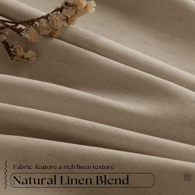 Light Brown Pleated Linen 100% Blackout Curtains 90 Inches Long - Image 5