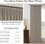 Pinch Pleated Taupe Linen Semi Sheer Curtains 84 Inches Long 2 Panels Set | - Image 4