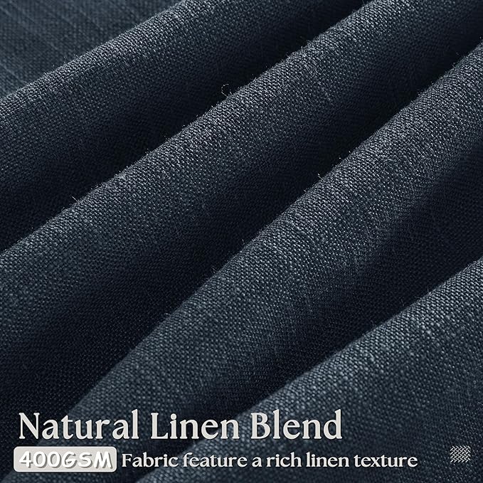 Navy Blue Linen Pinch Pleated Curtains 108 Inches Long 2 Panels | Light - Image 3
