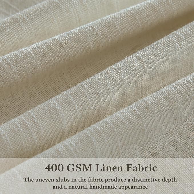 Neutral Beige Linen Pleated Light Filtering Curtains 84 Inches Long 2 Panel | - Image 3