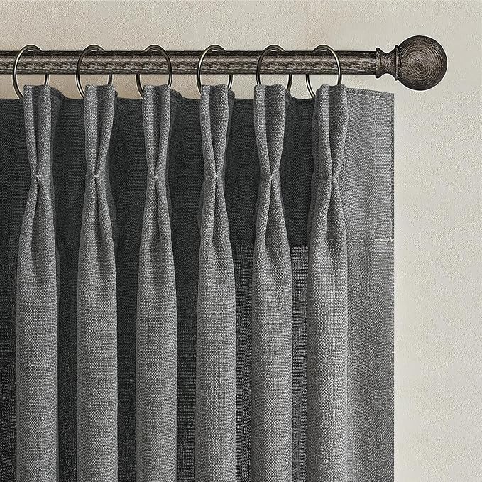 Dark Grey Pleat Semi Sheer Curtains 96 Inches Long by PleatedDrapes