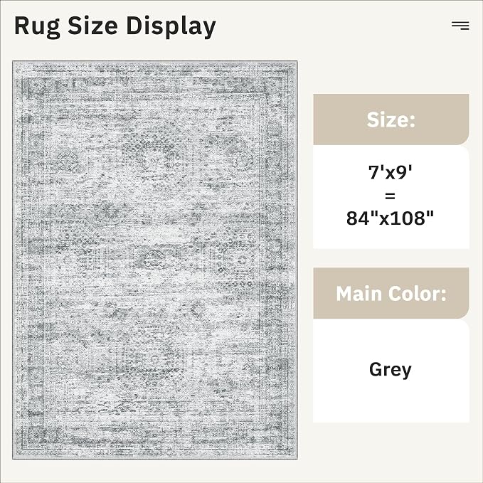 Soalmost 7x9 Area Rug for Living Room Washable Rugs Non-Slip Grey | Low-Pile - Image 5
