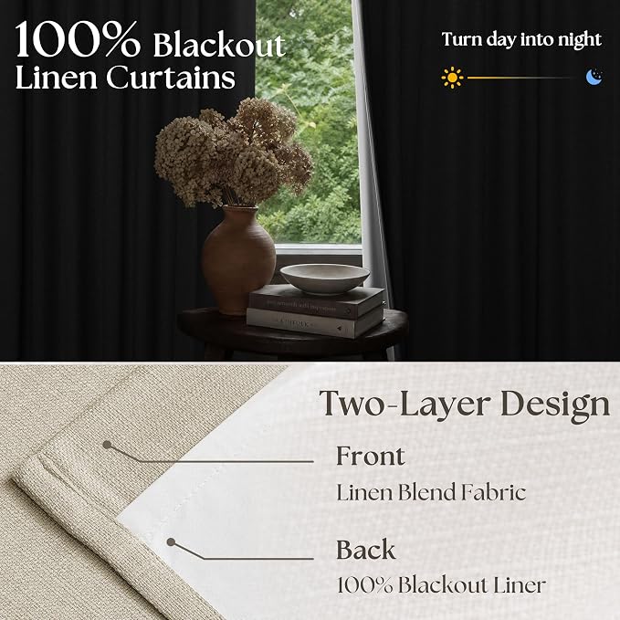 Oatmeal Beige 70 Inch Extra Wide 100% Blackout Curtain 84 Inches Long | Pinch - Image 2