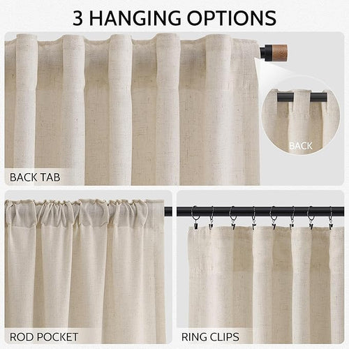 108 Inch Long Curtains for Living Room Cream Beige Linen Modern Farmhouse Decor - Image 2