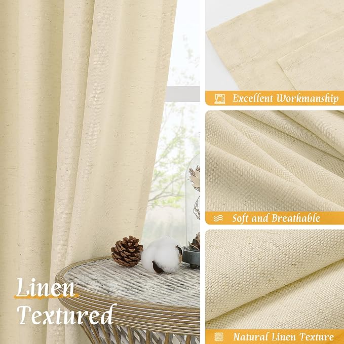 Light Filtering Beige Linen Curtains - Image 7