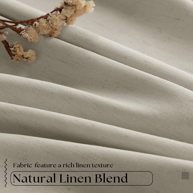 Oatmeal Beige Linen Blackout 92 Inch Curtains - Image 2