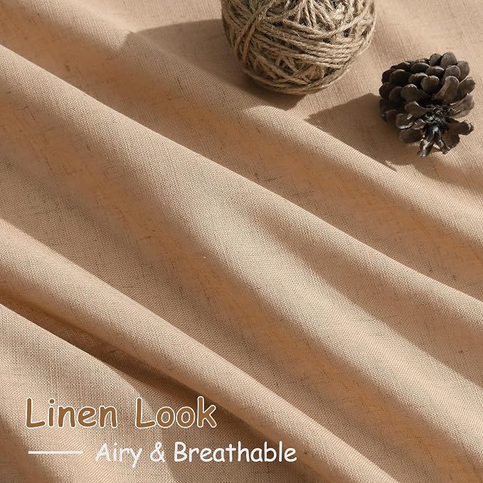 Camel Linen Semi Sheer Curtains 72 Inches Long 2 Panels Set - Image 5