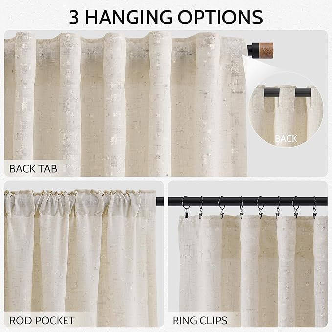 Extra Long 120 Inch Curtains for Living Room Birch Beige Linen Light Filtering - Image 2