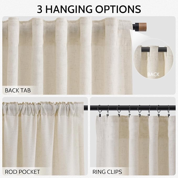 Birch Beige Linen Curtains 132 Inch Length - Image 2